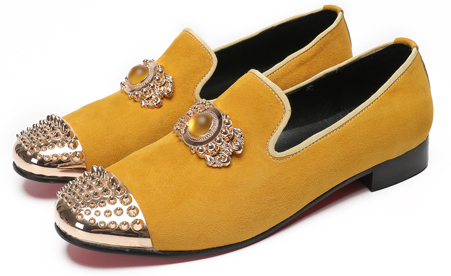 Mens Suede Metal Studded Cap Toe Topaz Glitter Western Loafers