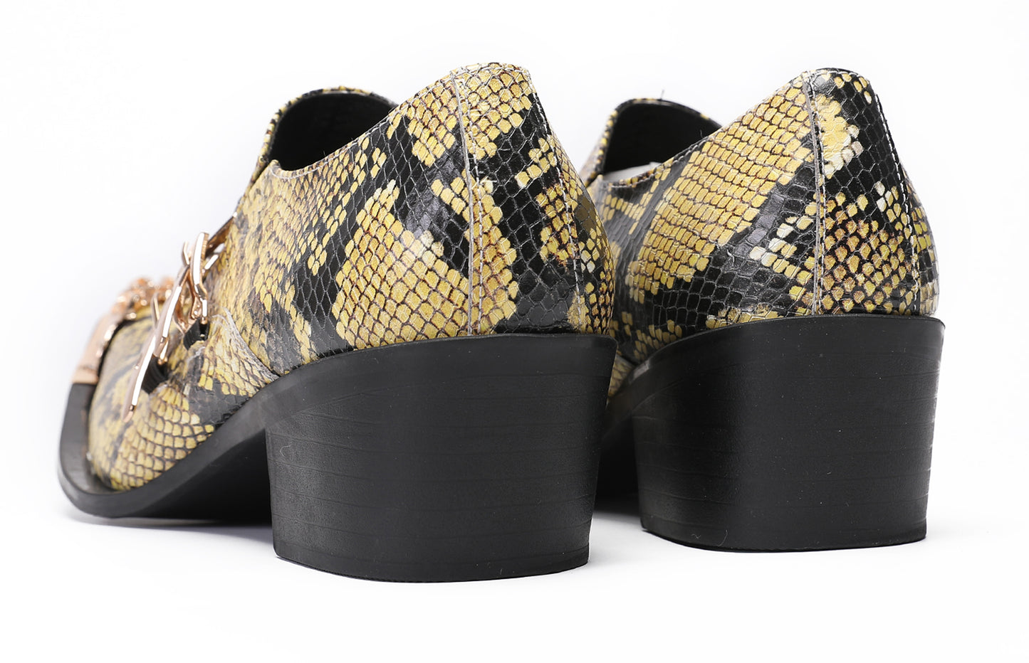 Mens Metal Pointed Toe Snakeskin Texture Monk Western Loafers