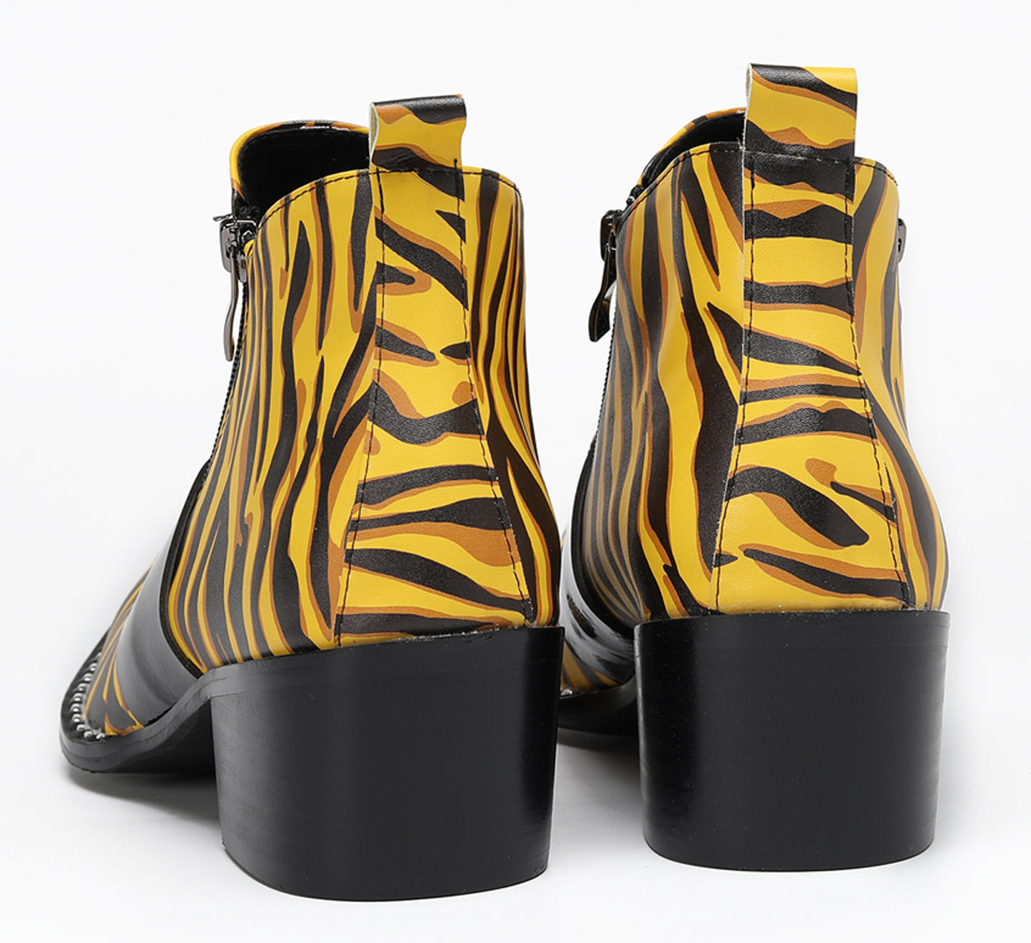 Mens Black Gemstone Chain Double Zipper Western Boots