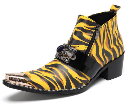 Mens Black Gemstone Chain Double Zipper Western Boots